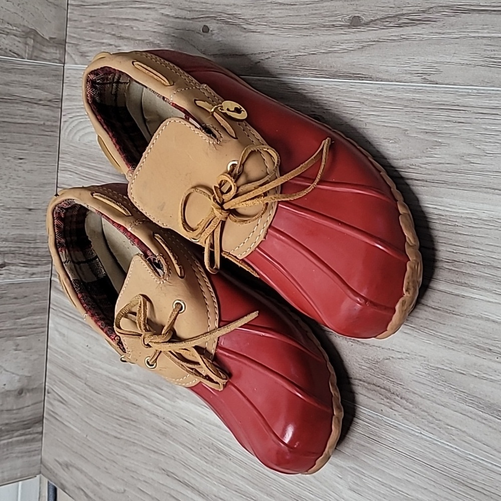 Sporto Daria Waterproof Duck Boots Womens 9 Red Tan Rain Snow Winter Booties